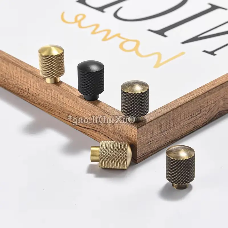 Retro Vintage 4PCS Solid Brass Knurled Furniture Knobs Drawer Pulls Cupboard Wardrobe Closet Dresser TV Wine Cabinet Pulls Knobs