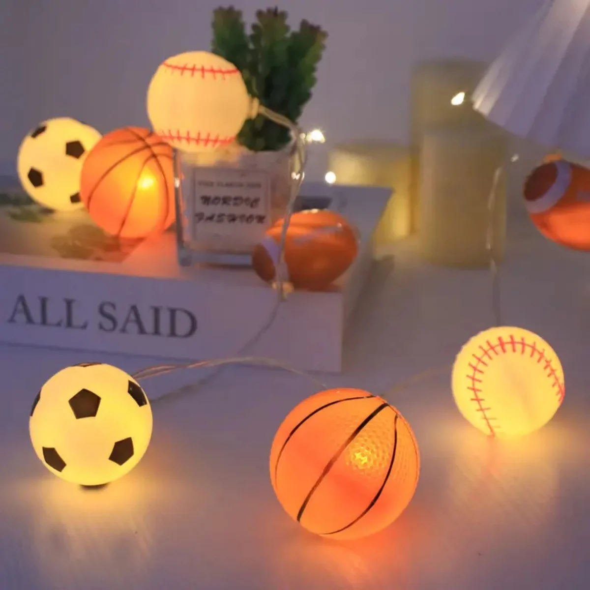 1pc Ball Sport Theme String Lights Mix Baseball Basketball Football Soccer For Party Scene Bedroom Window Holiday Party Decor