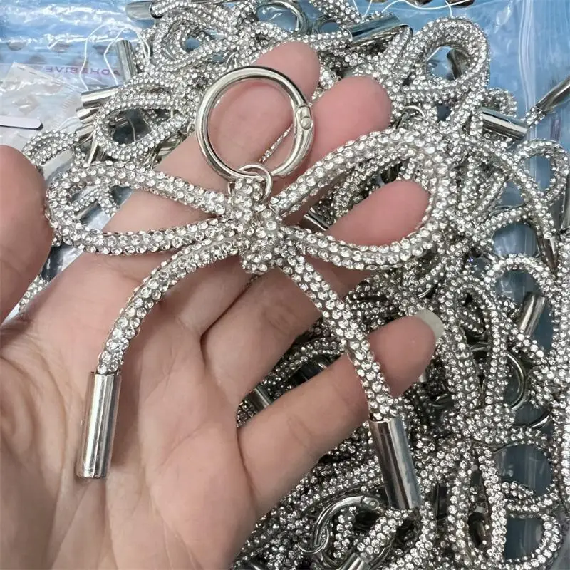 Flash Crystal Butterfly Knot Handmade Keychain Elegant Pendant for Phone Bag Office Lady Key Accessory