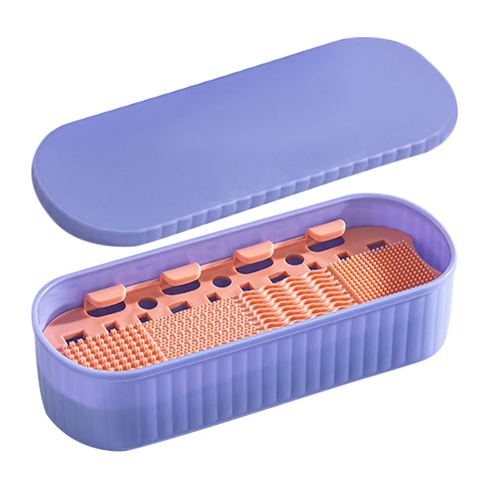

Makeup Brush Cleaning Box Compact Portable Storage Holder For Travel Home Use Cleaner Box For Makeup Brushes Tools Organizing