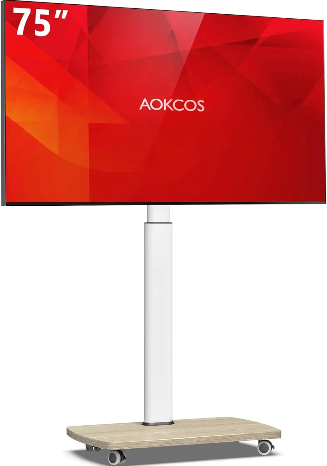

AOKCOS Rolling TV Stand for 43 50 55 60 65 70 75 Inch TVs, Portable Mobile TV Stand on Wheels, 10-Level Height Adjustabl