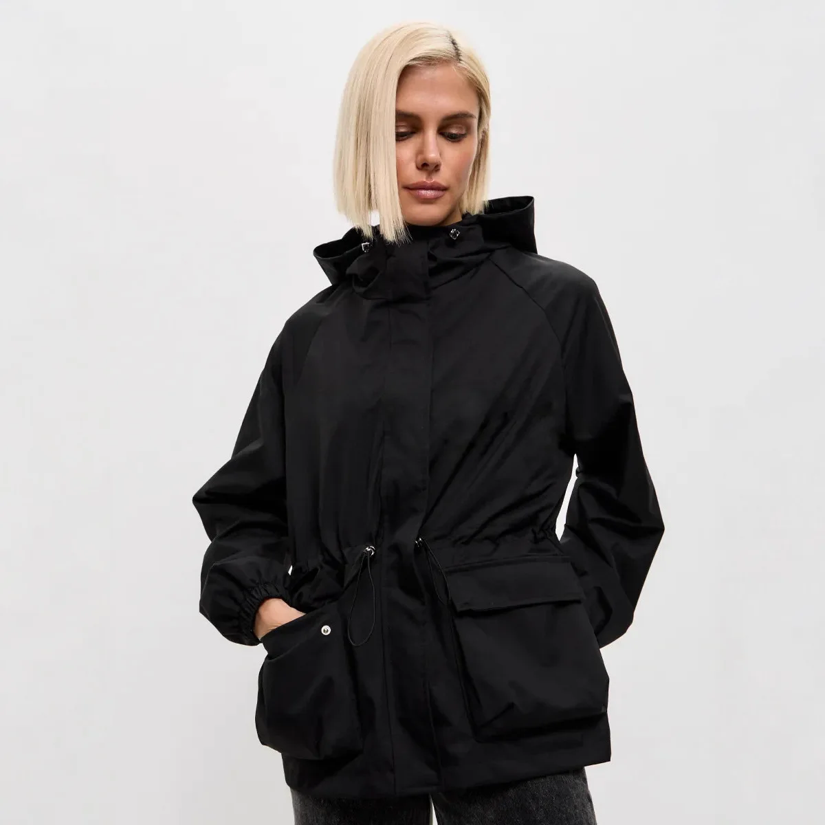 

Women Loose Outdoor Jacket Waterproof Windproof Winter Coat Hooded Drawstring Cuffs Casual Warm Parka Outerwear