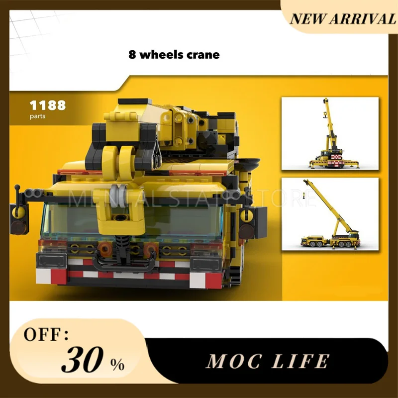 NEW 1188PCS Customized MOC 8 wheels crane Building Blocks Technology Bricks DIY Creative Assembly Education Toys Holiday Gifts