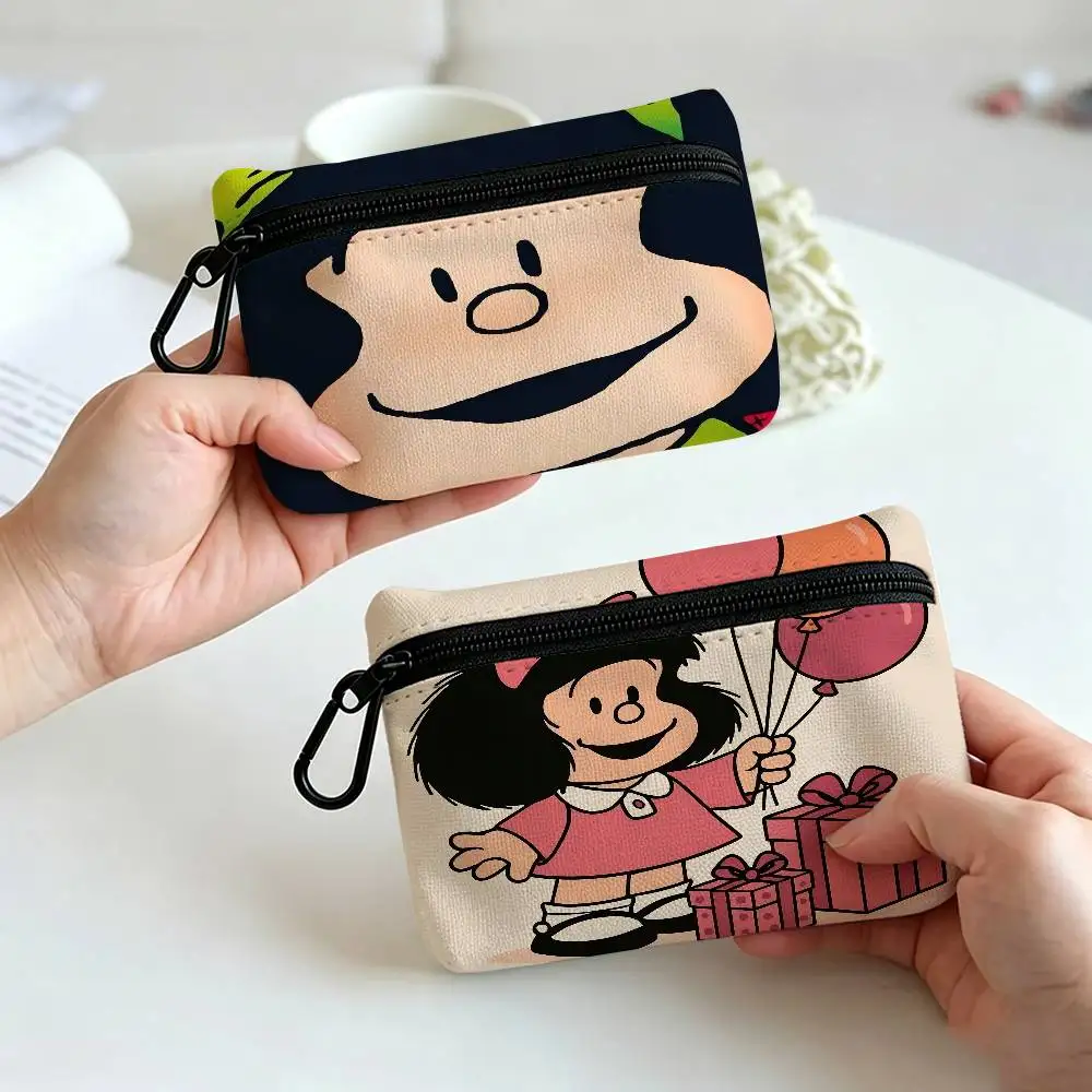 Comic 1PC M-MafaldaS White Oxford Cloth Zipper Coin Purse Lightweight Hanging Key Pouch Card Holder For Daily Use