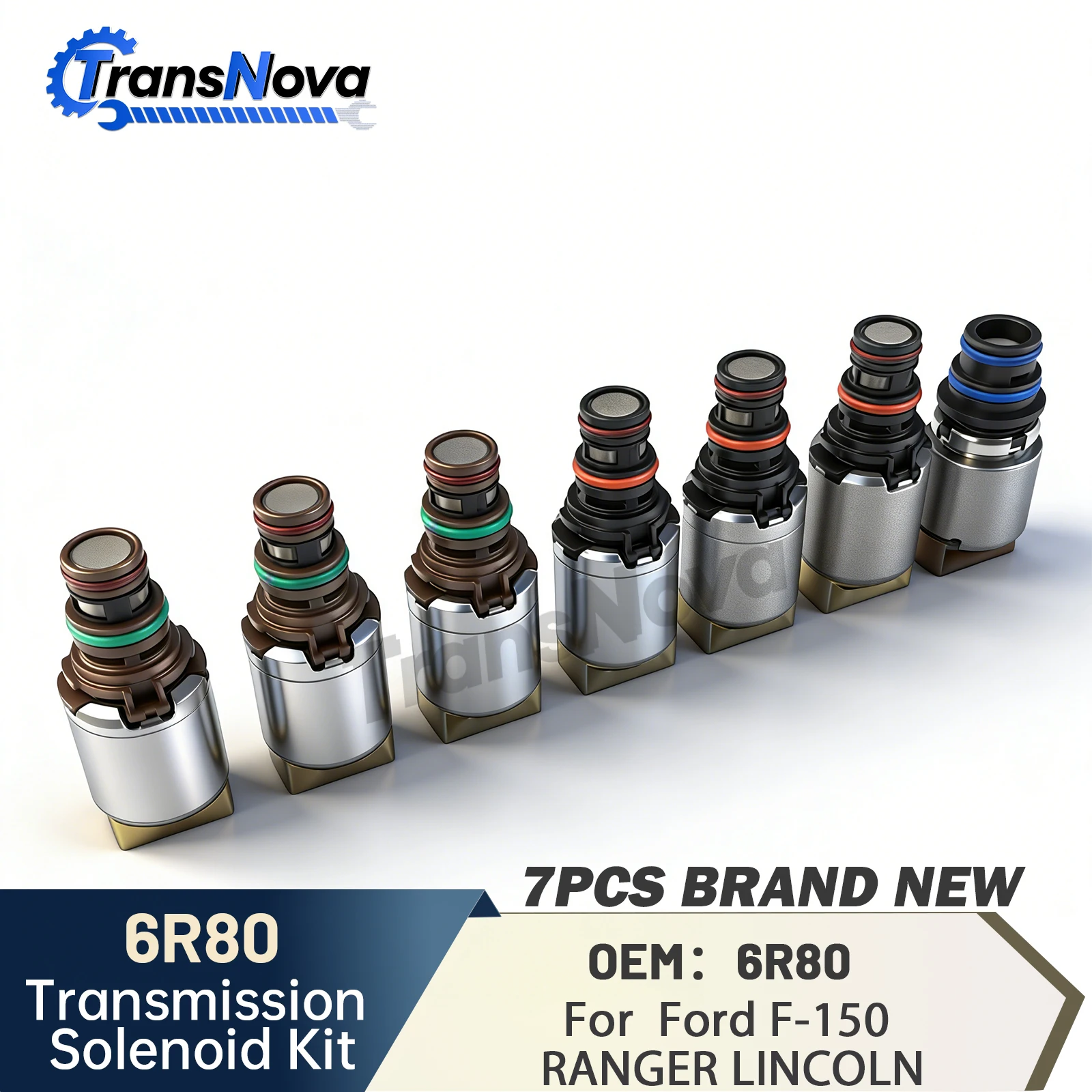 TransNova New 6R80 Transmission Solenoid Kit 7PCS Valve Body Solenoid Valve Set For Ford F150 Explorer RANGER LINCOLN 2011-2017