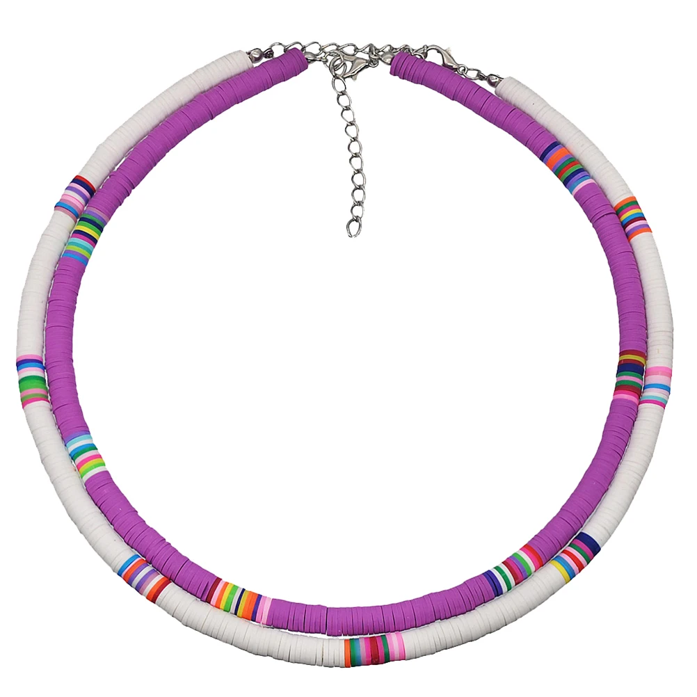

Clay Ceramic Necklace Lightweight Durable Colorful Decor Beach Party Festival Women Pendant Soft Circular Metal