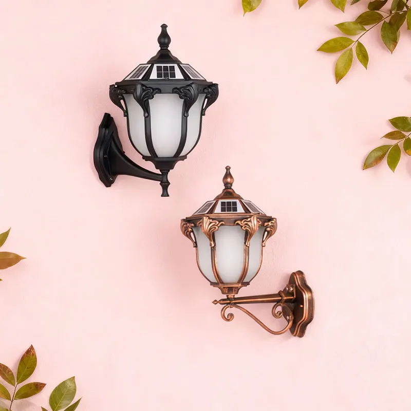 مصباح جداري خارجي يعمل بالطاقة الشمسية على الطراز الأوروبي مقاوم للماء، ديكور عتيق مناسب لإضاءة المناطق السكنية لحدائق الفيلات