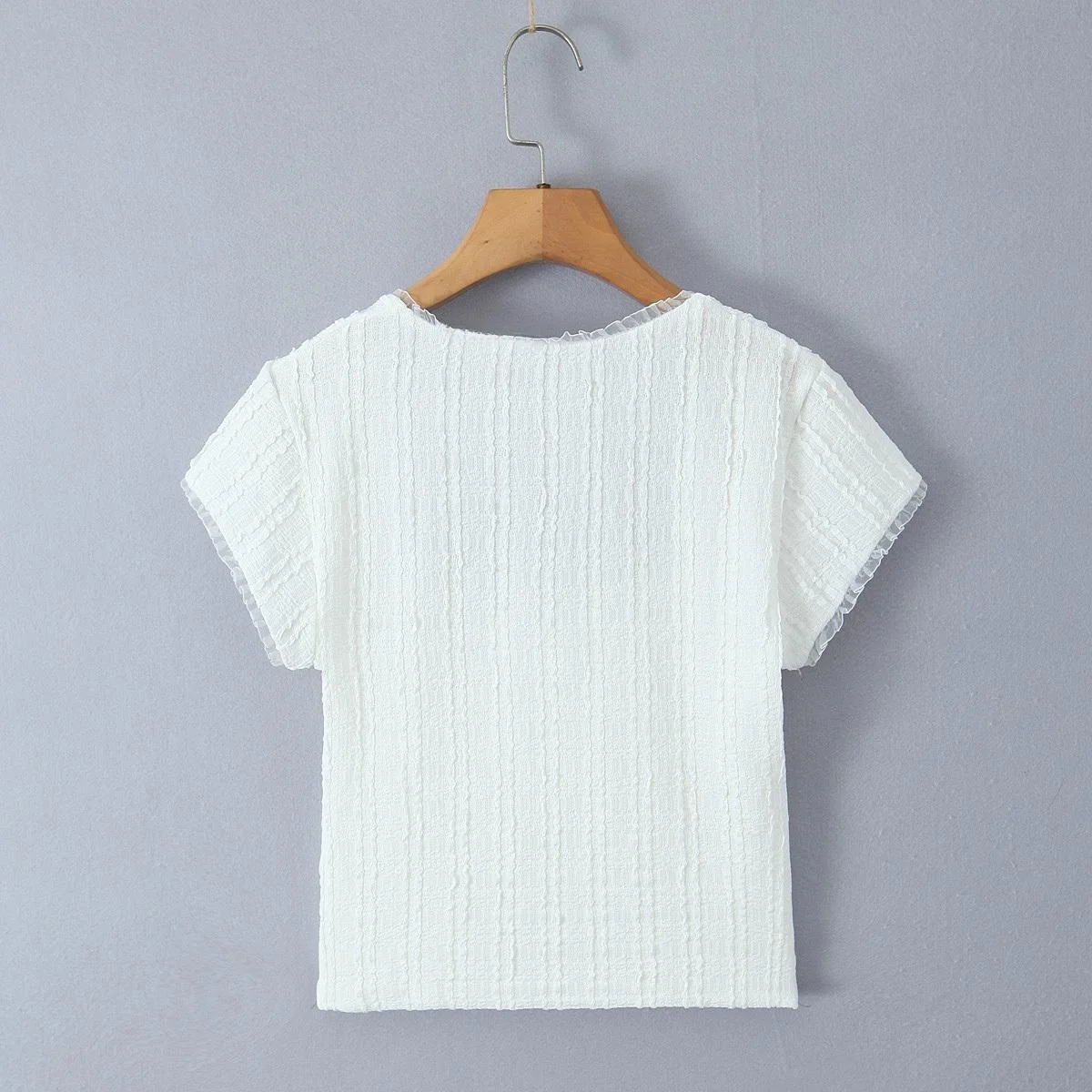 Seksowny amerykański komplet z koronkowym wykończeniem i kwiatowym haftem, dopasowany T-shirt i majtki z niskim stanem dla młodych kobiet.