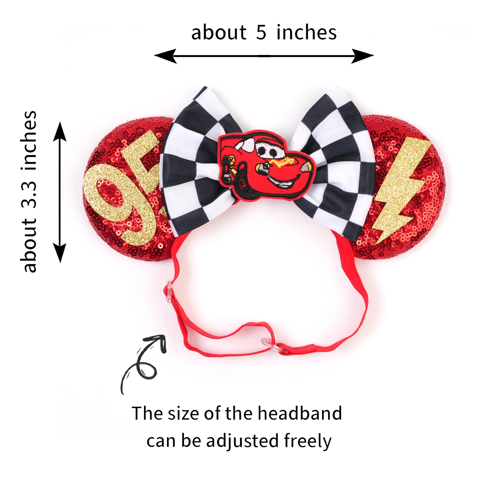 Anime Cars Hair Accessories Pixar 95 Lightning McQueen Mickey Mouse Adjustable Headband for Girls Kids Women Sequin Bow Hairband view 3