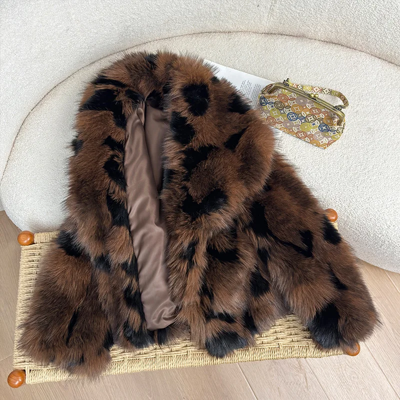Fashion Gradient Animal Color Faux Fur Coat Plush Jacket Women Winter Loose Big Lapel Mid Length Jackets Fluffy Jacket Outerwear