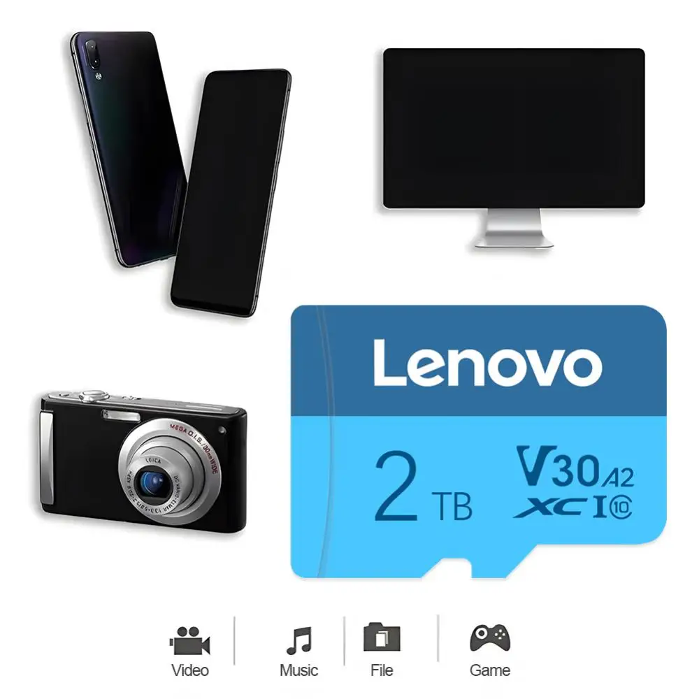 Lenovo Memory Card 128GB 2TB 1TB 512GB 256GB Micro TF Card V60 High Speed Cameracartão De Memória For Phone Camera