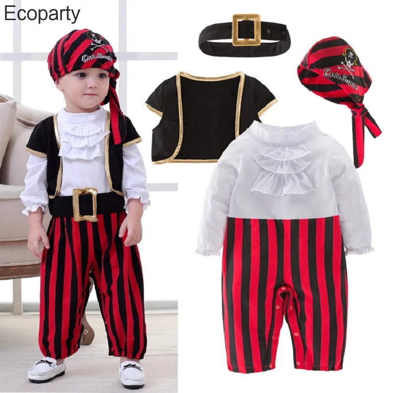 ECOPARTY kids Pirate Captain red Costume for Baby Boy Toddler Halloween Christmas Birthday Party Cosplay Fancy Dress30