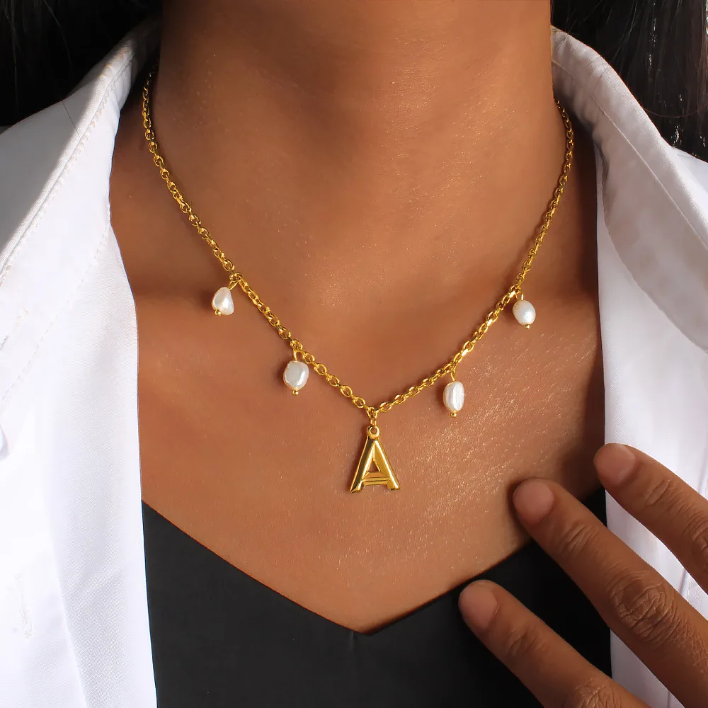 DIY accessories Guangdong jewelry Amazon DIY pearl pendant collarbone chain titanium steel letter assembly pendant necklace fash