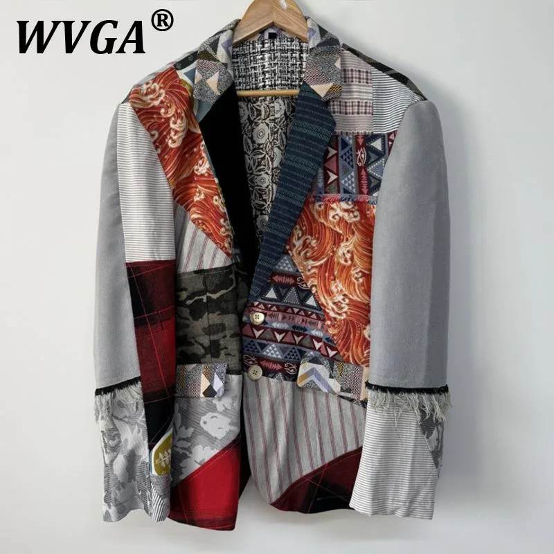 

WVGA Spring Autumn New Men's Tide High Street Punk Irregular Patchwork Design Blazer Niche Trendy Casual Suit-Coat Ins Y2K W9578