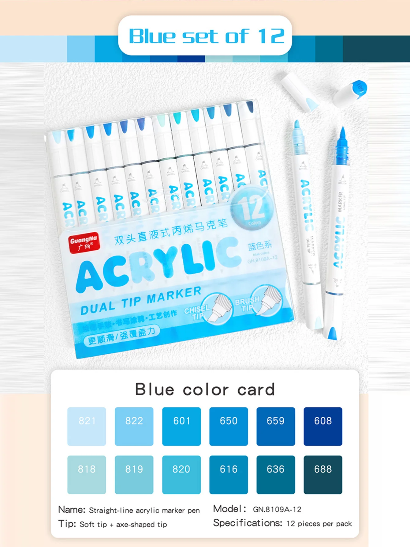 GuangNa 12/132 Farben Doppelkopf Acryl Malerei Marker Gerade Flüssigkeit Pype Acryl Marker Stifte Set Schreibwaren, GN.8109 – Detail 18