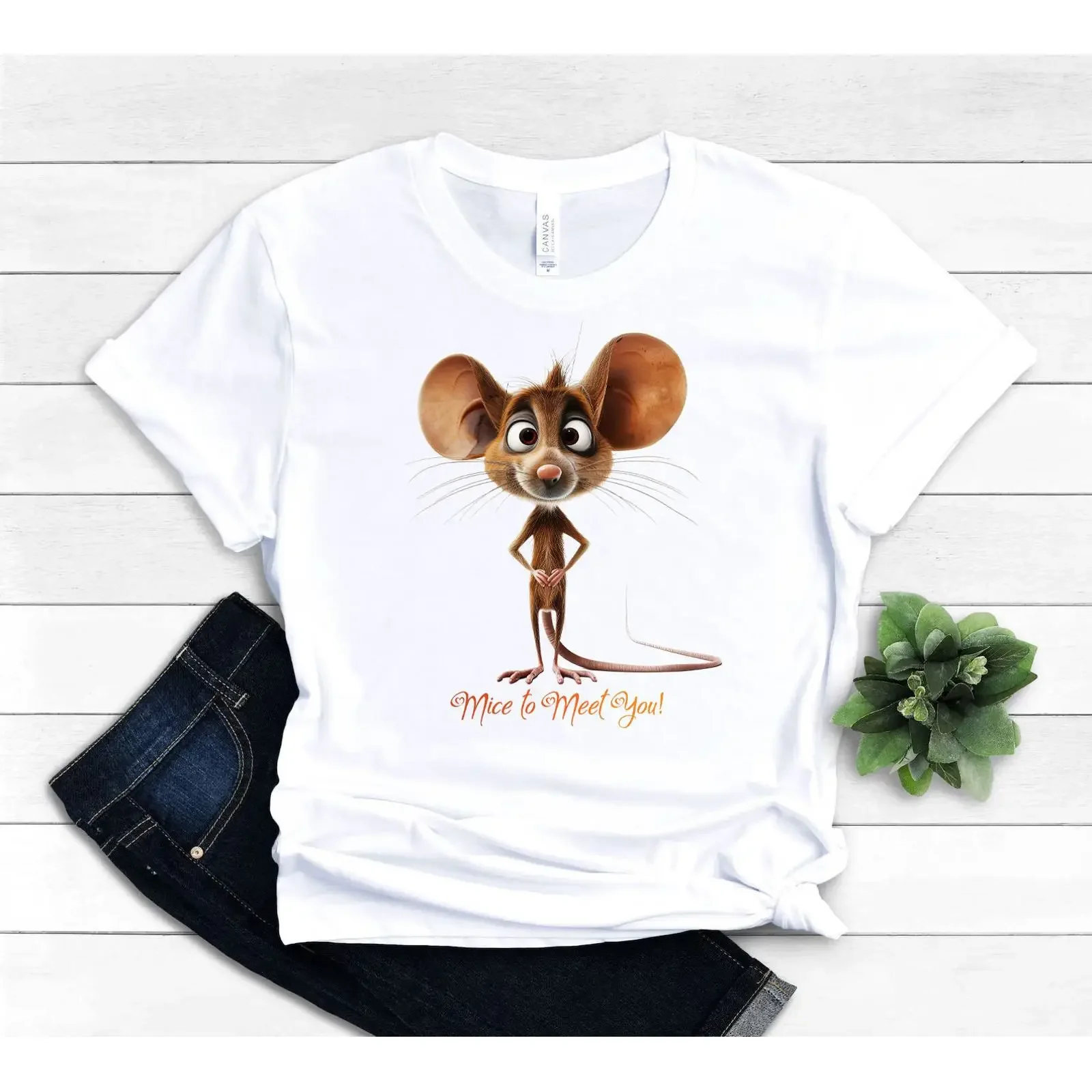Cute Mouse T Shirt Mice to Meet You Cartoon Lover Rodent Mom Dad Funny RaT vintage Washed Soft designer clothes Versatile