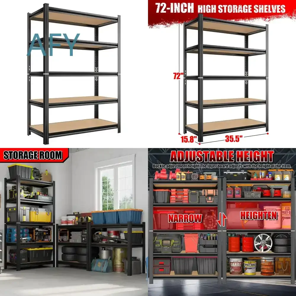 5 Tier Kitchen Storage Rack for Adjustable Height Shelving for Warehouse Supermarket Basement Storage Heavy Duty Metal Pantry