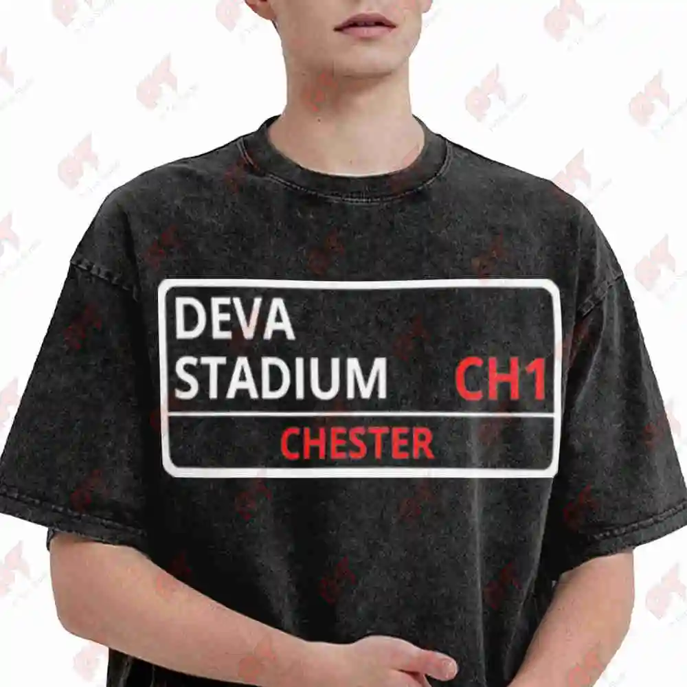 Chester Deva Stadium Street Sign Football Vintage Washed Tee Pure Cotton T-Shirt