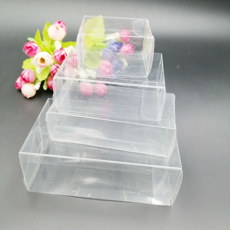 100pcs 5xBxC Rectangle Transparent Christmas Packaging Box Clear PVC Plastic Box Candy Wedding Gift Boxes for Mini Storage Boxes