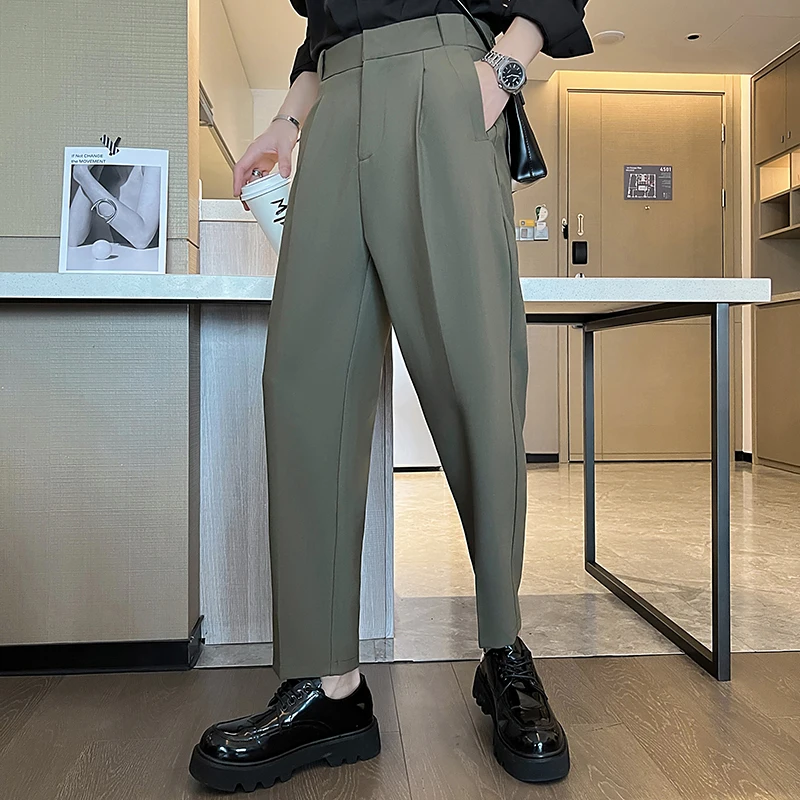 Men's Business Casual Commuters Loose Vintage Ankle-length Pants Korean Streetwear Vintage Suit Pants for Men Trousers