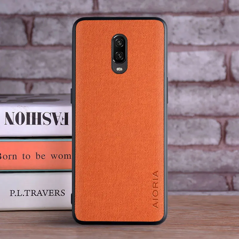 Textile Leather Case for Oneplus 6T soft TPU with back hard PC material camera protection design cover