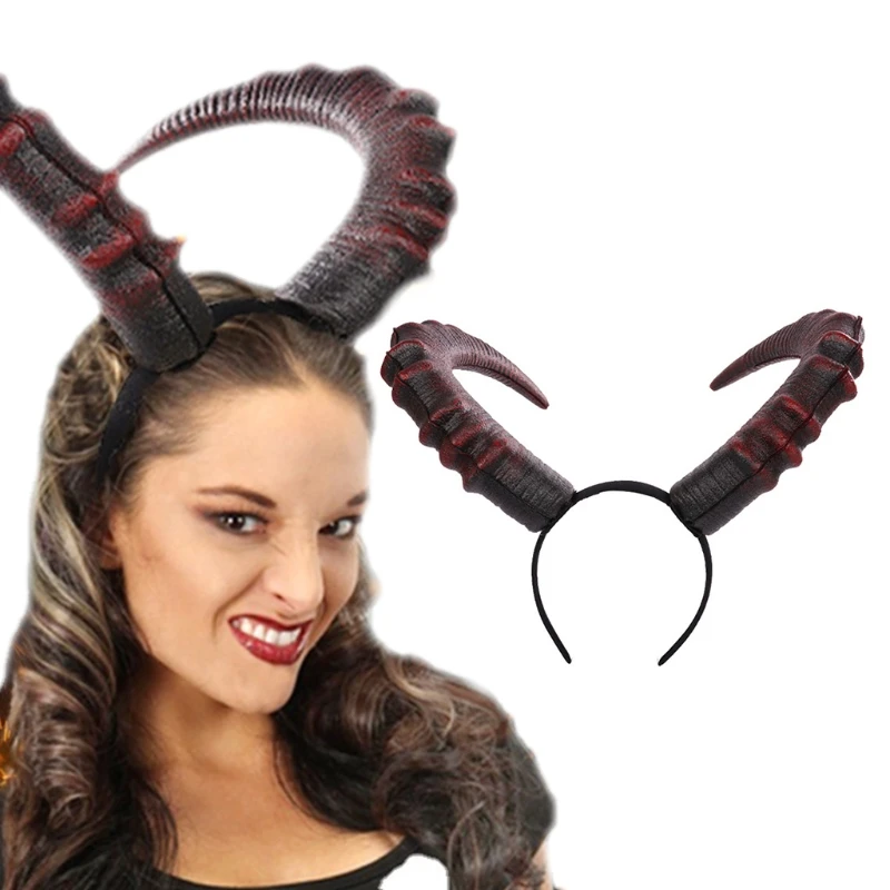 Gothic Halloween Cosplay Hair Accessories Realistic Black Red Long Devils Horn Headband Carnival Party Bandana Hairband