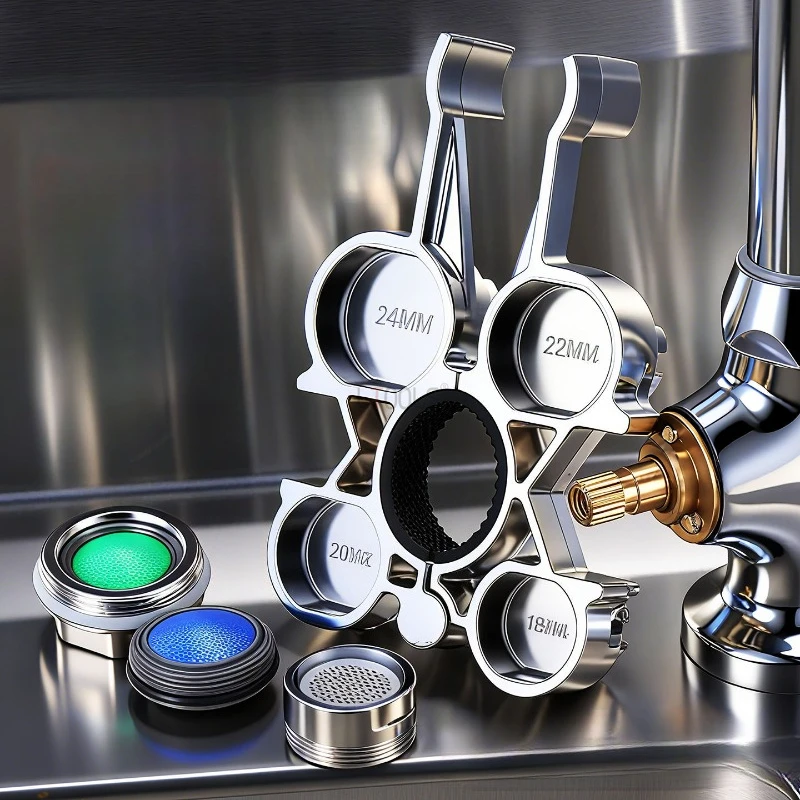 

12 in 1 Multi-functional Bathroom Guitar-shaped Wrench Professional Faucet Bubble Removal Wrench Household Bathroom Repair Tools