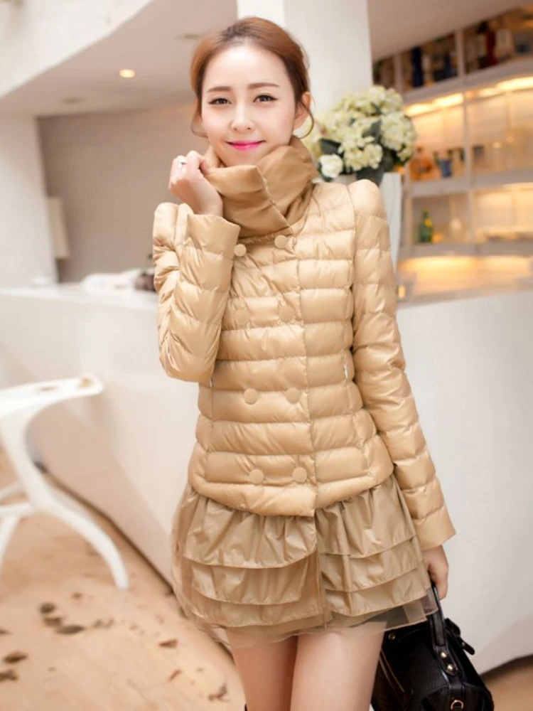 2023 Women\'s Winter Warm Stand Collar Parkas Female Slim Splicing Wooden Ear Edges Fashion Cotton Padded Jacket Coat