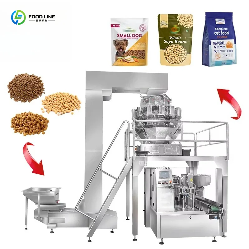 Customized Automatic Pellet Packaging Machine With Zipper Bag For Fertilizer Feed Beans Grains Rice Dog Cat Pet Food Processing