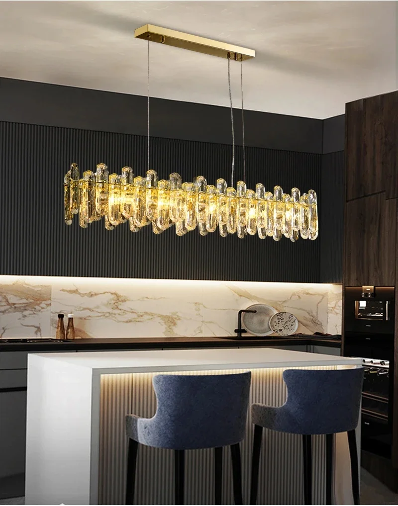 Imagem -04 - Lustre Longo Led Moderno para Sala de Jantar Luxo Retângulo Lâmpada de Cozinha Dourado Novo Design Criativo Brilhante Iluminação Pendurada