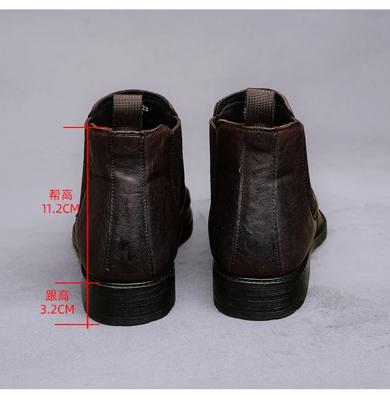 Vintage Wrinkled Leather Ankle Boots 3.2Cm Low Block Heel Side Zipper Closure Soft Upper Casual Dress Short Boot for Daily Wear