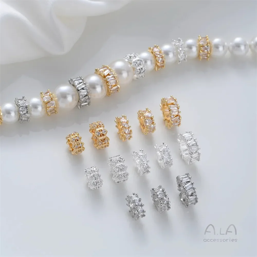 T375 14K Gold-plated Silver Large-hole Spacer Beads Accessory Spacer String Pearl Crystal Bracelet Handmade Diy Jewelry Material