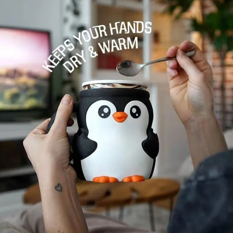 Cute Penguin Ice Cream Pint Holder 3D Printed Ice Cream Cozy Reusable Leak Proof Insulated Popsicle Sleeve Container with Handle