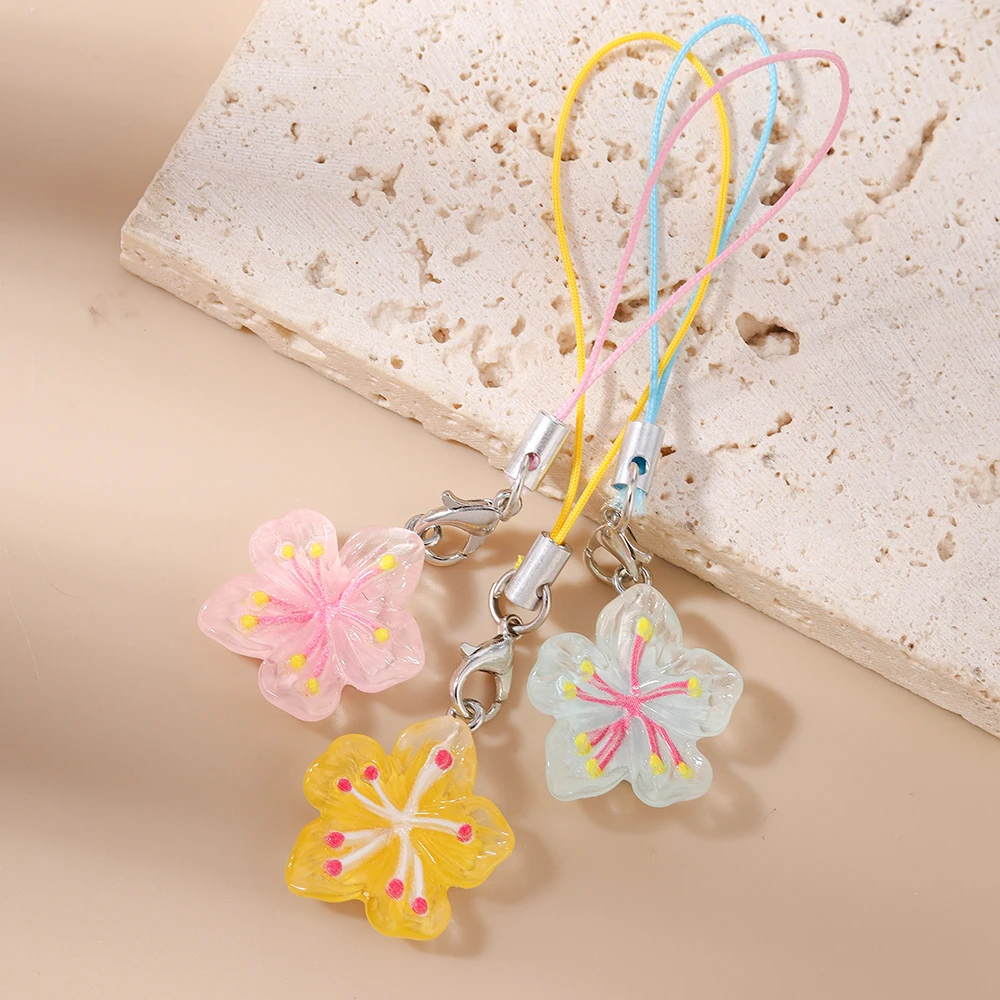 Aihua 3 teile/satz Süße Schöne Sakura Blume Telefon Kette Hängen Telefon Gurt Handgemachte Mobile Lanyard Schlüsselbund Schmuck Geschenke – Detail 4