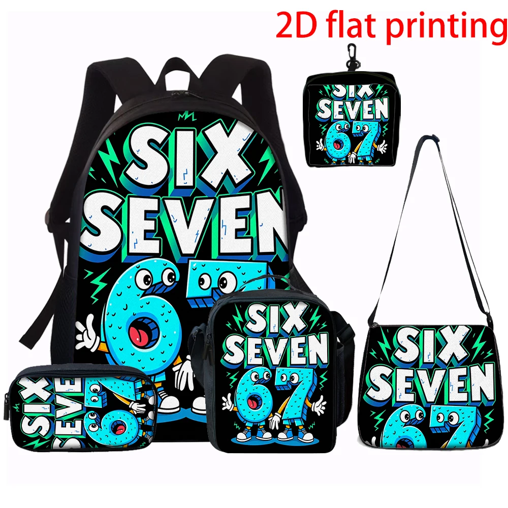 1/2/3/4/5pcs Cartoon Number 67 Pattern Backpack Set Lightweight Large Capacity School Bag with Travel Bag Children Perfect Gift