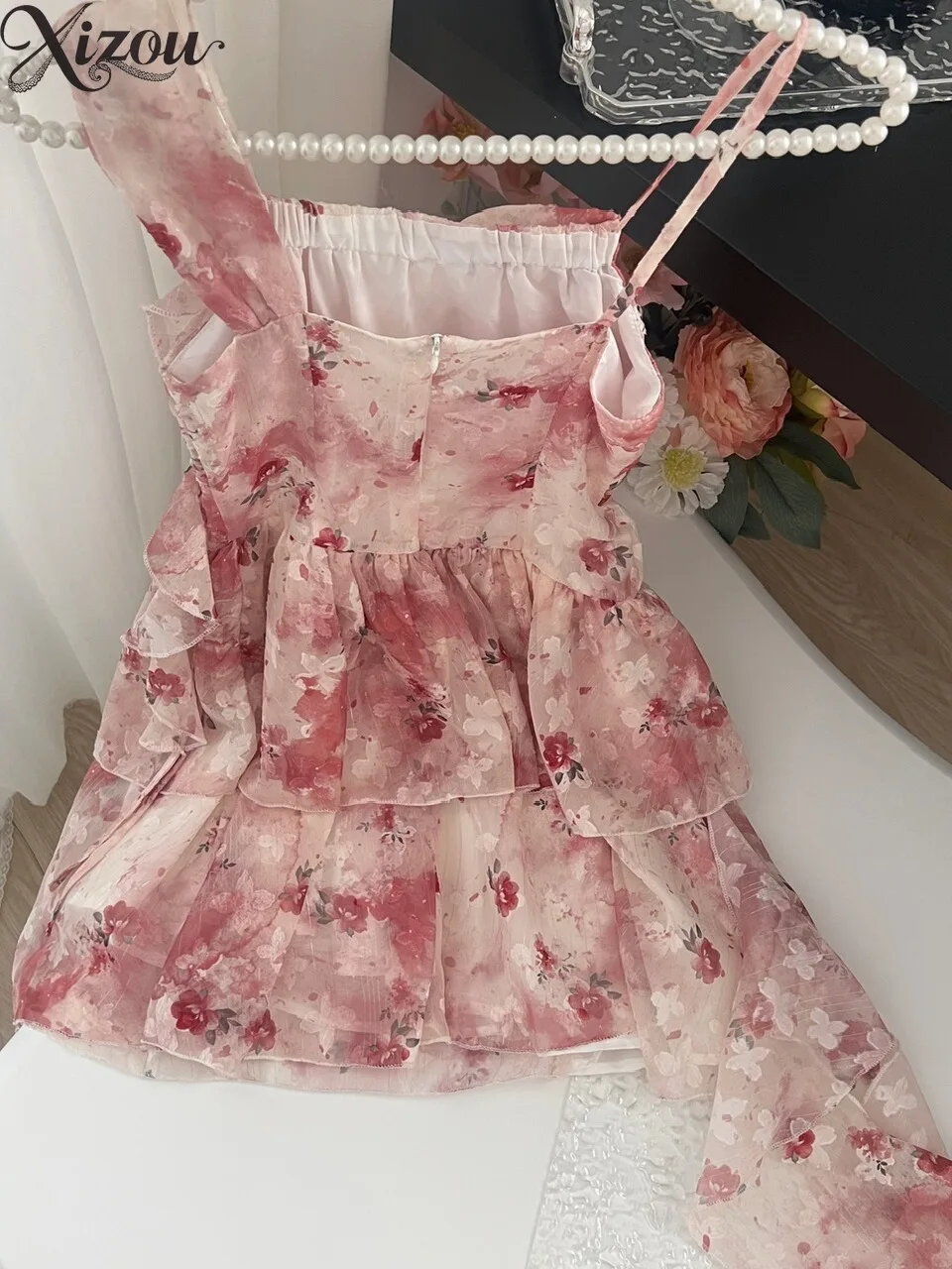 2025 moda verão acima do joelho vestidos curtos femininos férias irregular vintage suspender elegante vestido floral mulher