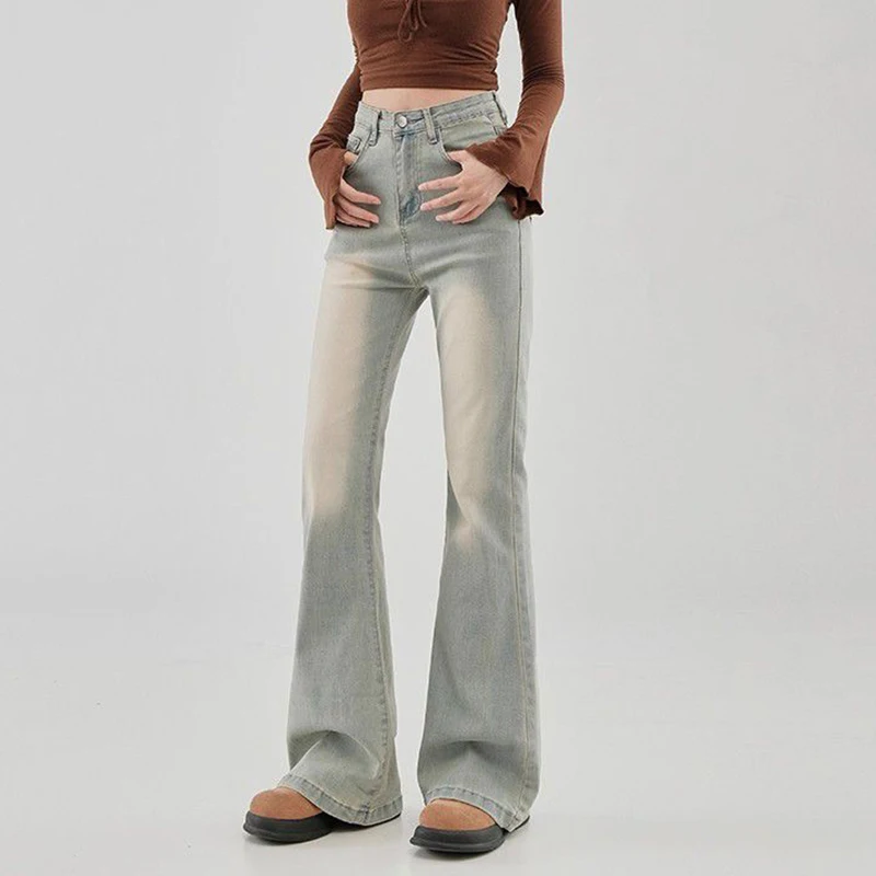 

Джинсы женские классические однотонные расклешенные 2026 года, с высокой талией, прямые, из денима, облегающие, повседневные брюки