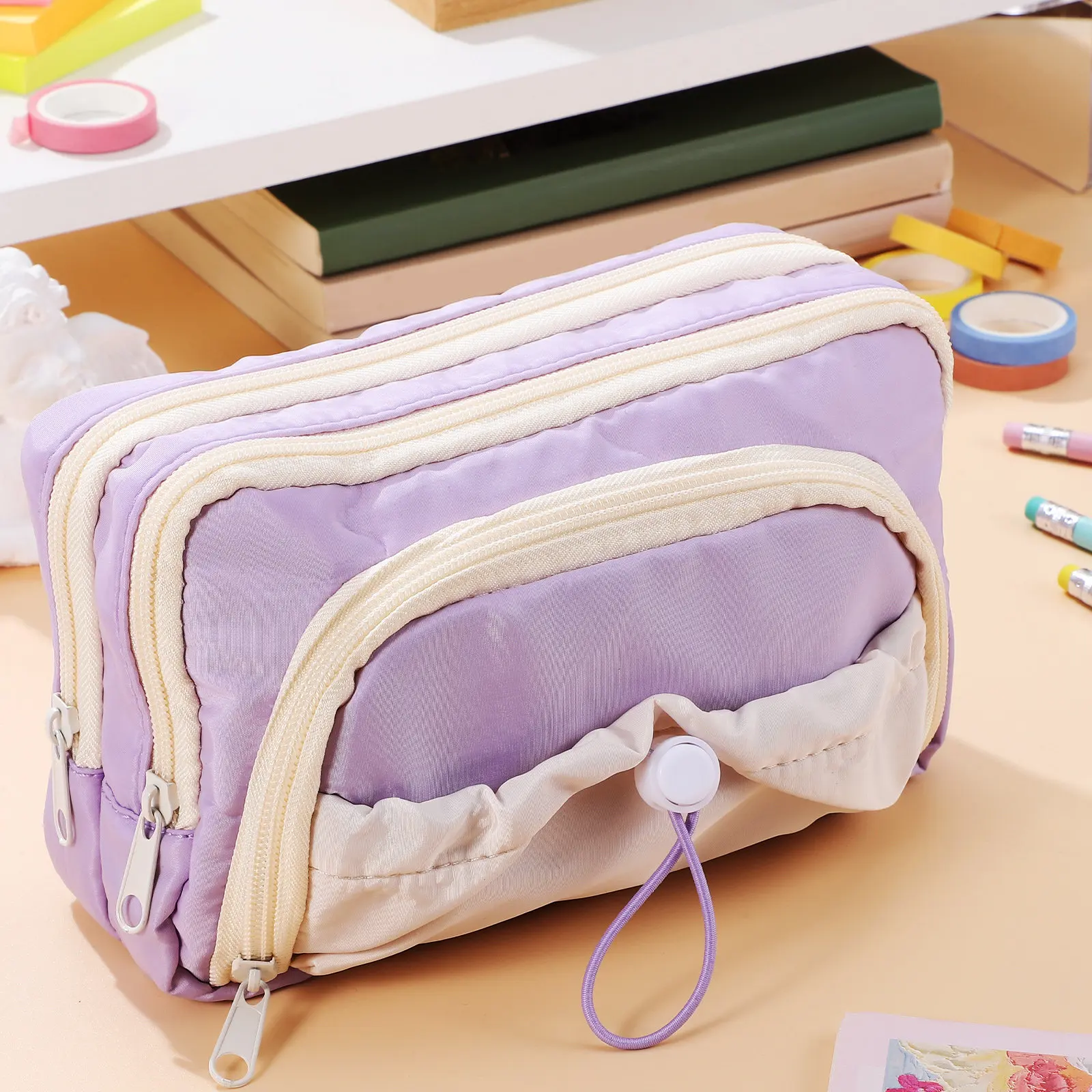 Large Capacity Pen Pouch Organizer For Backpack Pencil Case Pen Collector Zipper Slots Pockets Stylish Washable