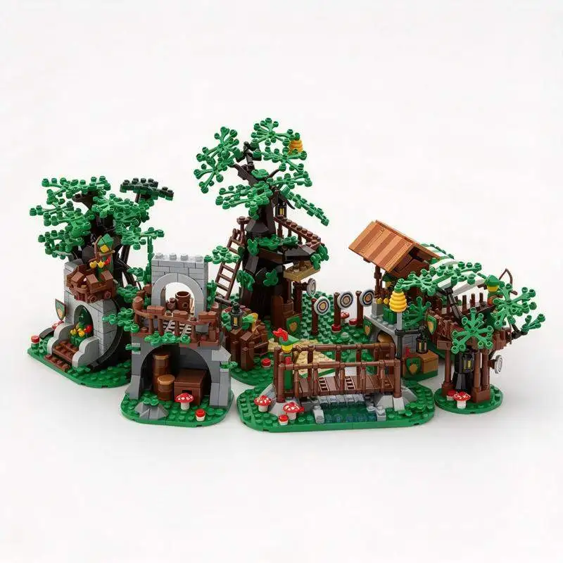 1393PCS MOC Medieval Forest Outlaw Treehouse Hideout Model Custom Building Blocks DIY Architecture Assembly Toy Christmas Gift