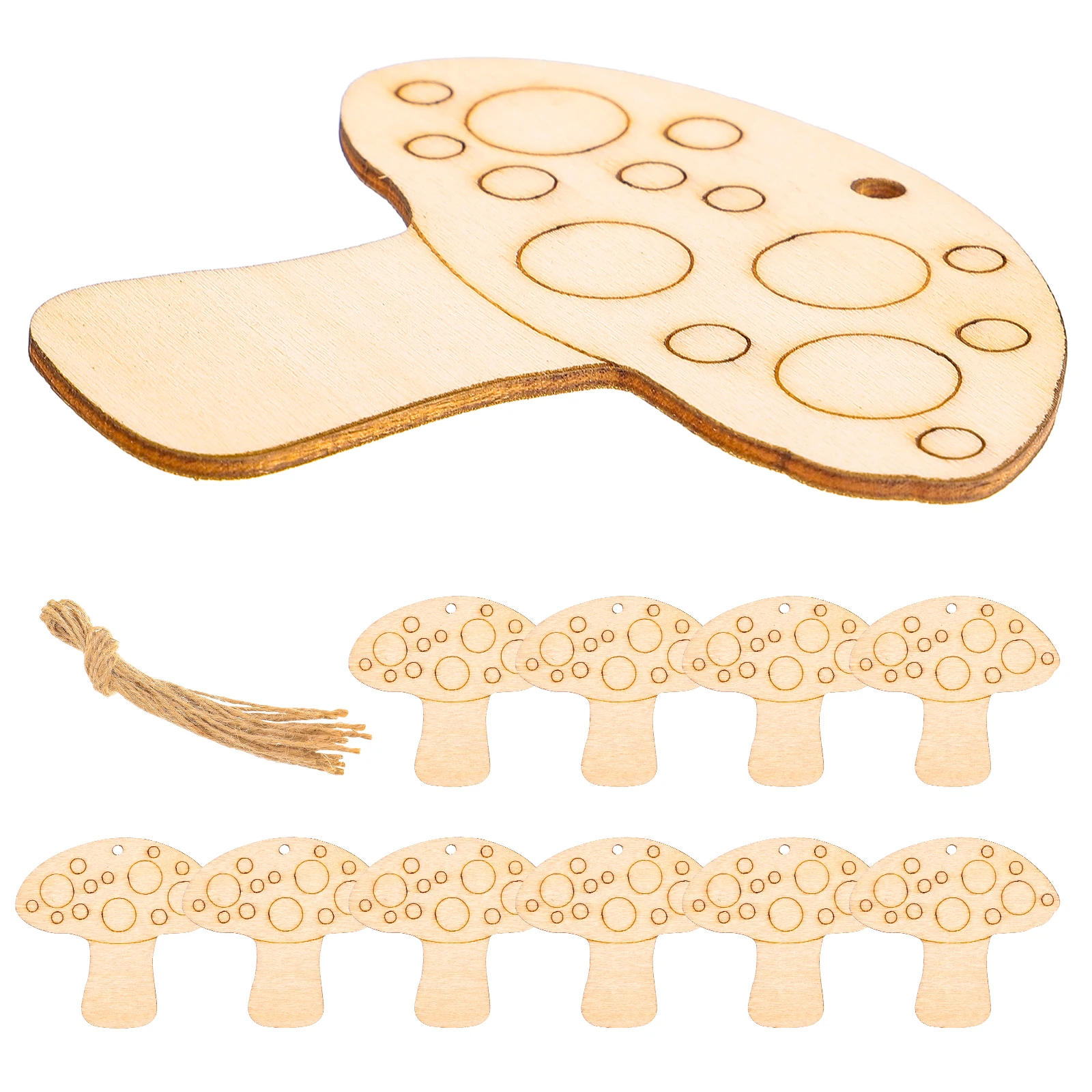 

10pcs Wooden Mushroom Slices Unfinished Decor Hanging Ornaments Craft Projects Vintage Tags Jute Twine Sewing Accessories