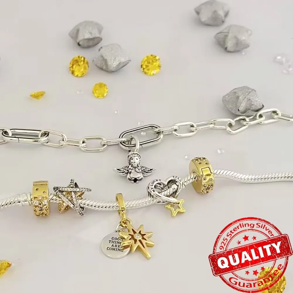 Exquisite 925 Sterling Silver Christmas Star Love Bear Stars and Moon Charms Fit DIY Bracelet Necklace Boutique Party Jewelry