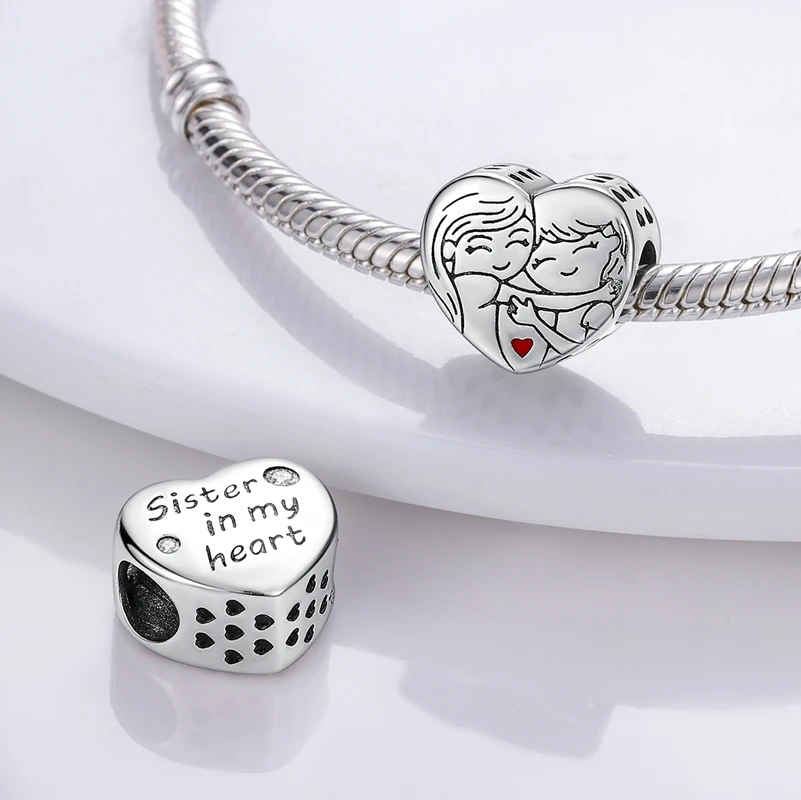Hot Sale Family Heart Charm Beads Mom Kids Dangle Charms Fits 3mm Bracelet Necklace For Women Pendant Luxury DIY Jewelry Making