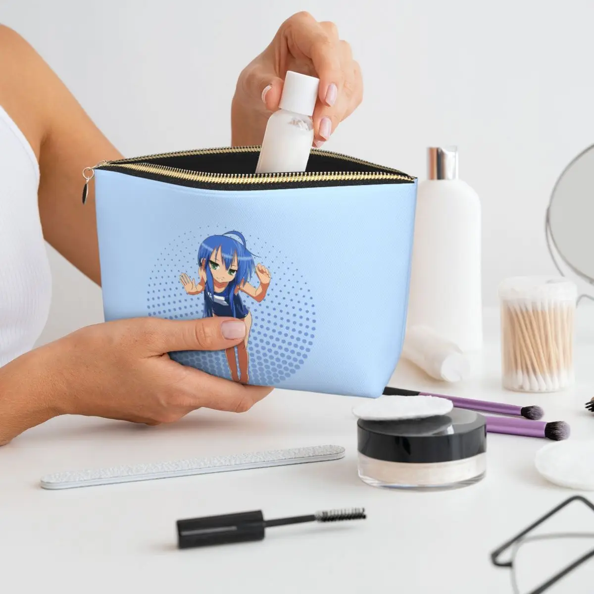 

Anime Girl Blue Hair Lucky Star Anime Women Cosmetic Bag Travel Makeup Organizer Pouch Toiletry Storage Dopp Kit Box