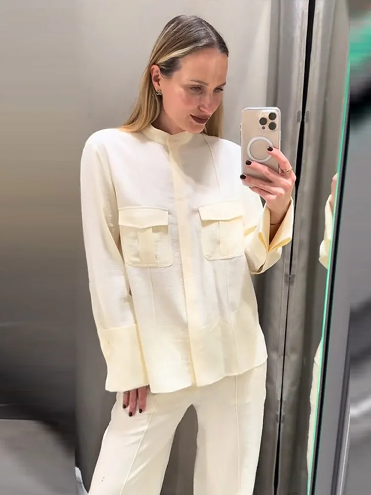 

c Elegant Long Sleeve Shirt High Waist Pants Suit Female Chic Casual Outfit