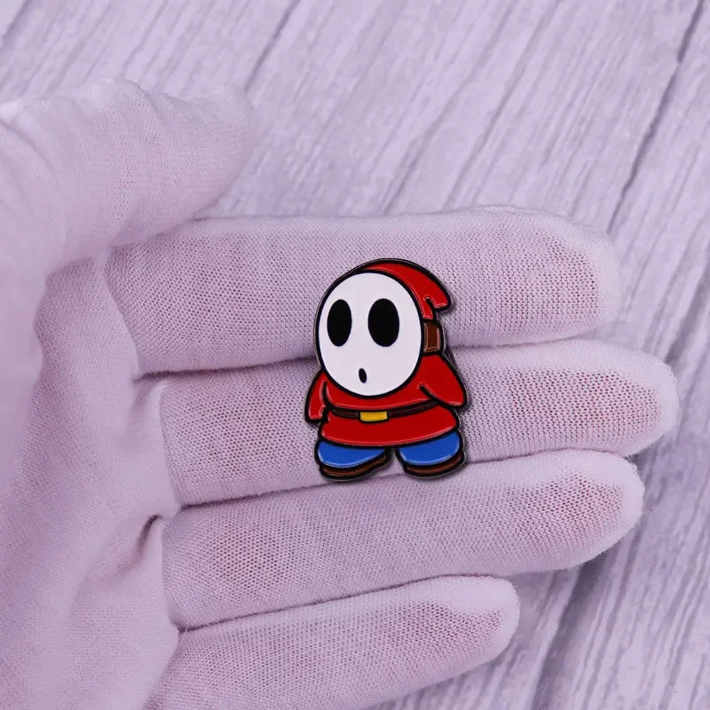 Cartoon Shy Guy Cute Enamel Pin Brooch for Men Women Vintage Super-Mario Ghost Breastpin Collectible Jewelry Accessories