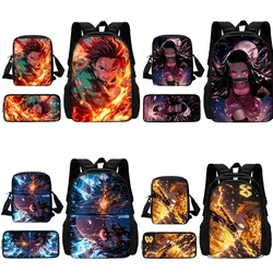 Demon Slayer-mochila escolar para niños y niñas, Juego de 3 piezas, Kamado Tanjirou, bolso de hombro, bolsas de lápices, el mejor regalo