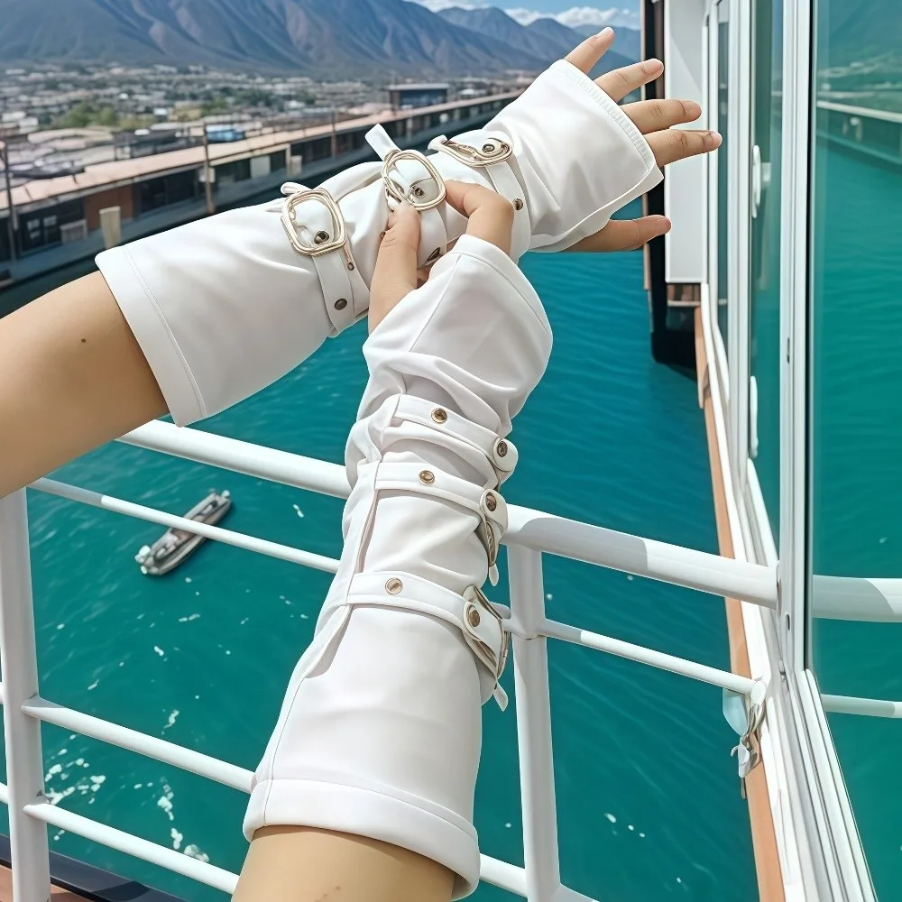 Creative 30cm Fingerless Gloves with Buckle Straps Personality Arm Sleeves Punk Style Gloves Cosplay Stage Performances