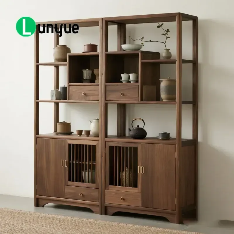 New Chinese Style Black Walnut Bogu Rack Wabi Sabi Display Shelf Antique Storage Cabinet for Living Room Home Decor Furniture
