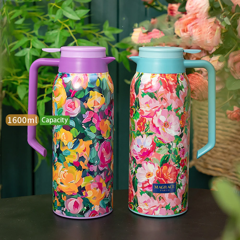 Exquisite Painted Insulated Kettle 1600ML Handle Kettle Large Capacity Household Kitchen 24hour Insulated Stainless Steel Kettle