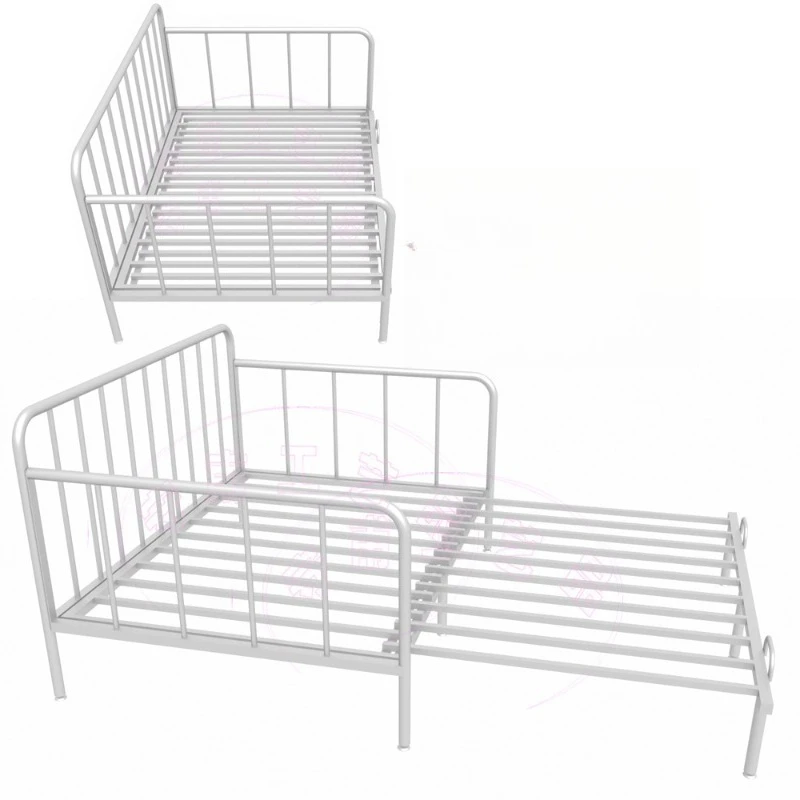 Small room pull-out wrought iron bed frame, bed frame with guardrail for children and middle school students